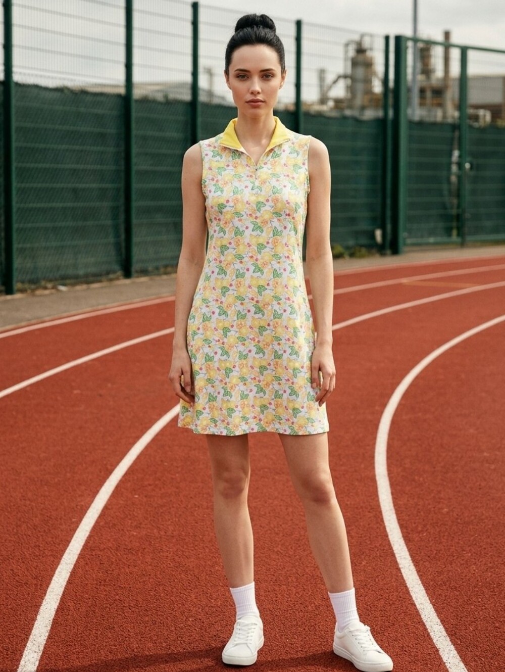 Emerald 18 Lemon Print Sleeveless Zip Dress | Small